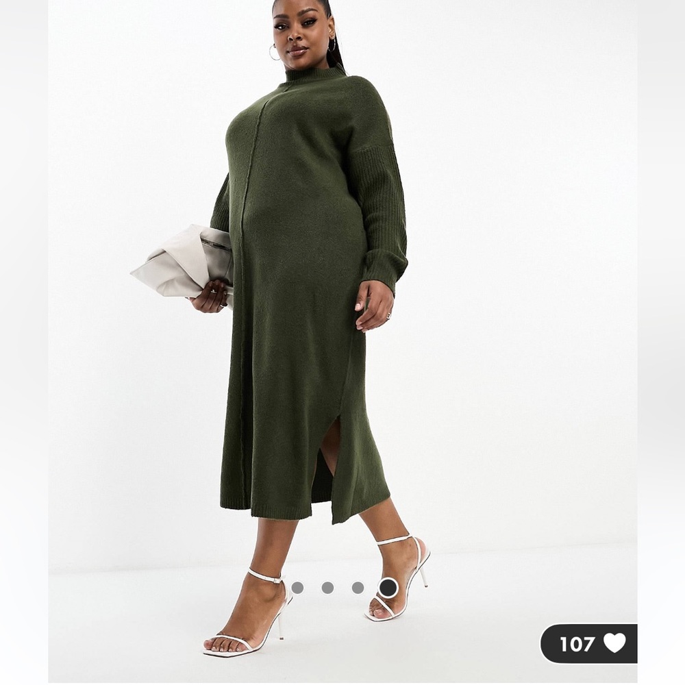 ASOS brand YOURS dark green turtle neck sweater dress size 24-26